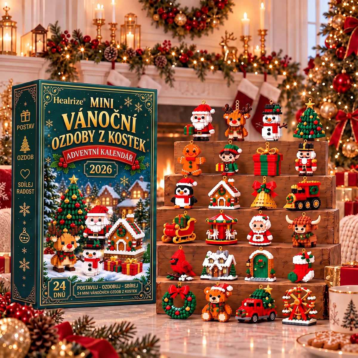 🎄Adventní kalendář s 24 vánočními mini ozdobami z kostiček
