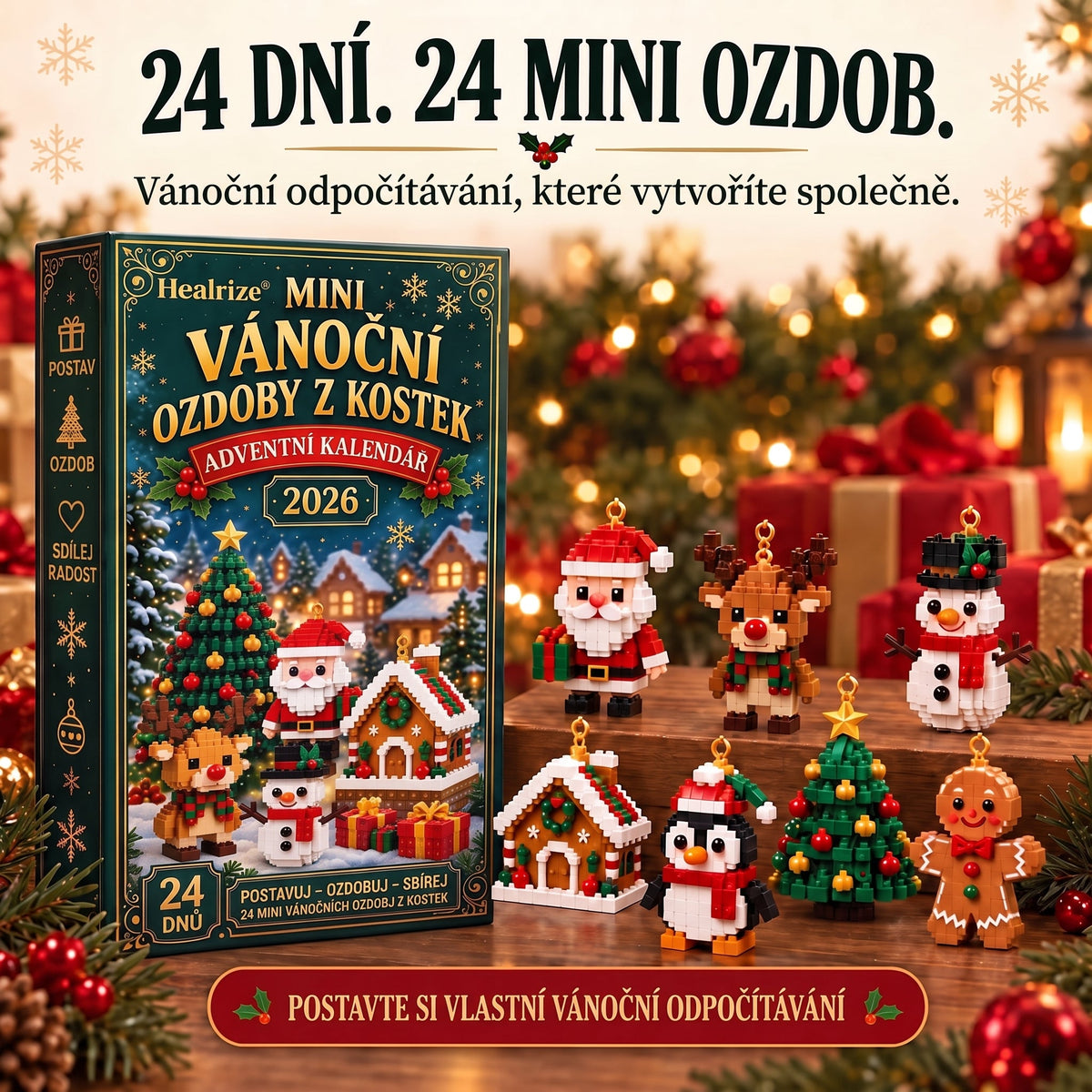 🎄Adventní kalendář s 24 vánočními mini ozdobami z kostiček