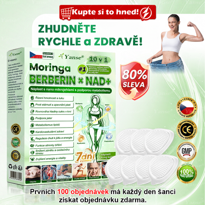 🇨🇿 Oficiální obchod | 💎💎 Yanse® Moringa · Berberin x NAD+ 10 v 1 náplast (aplikace jednou denně, viditelné výsledky po 7 dnech) ✅ Používá se k léčbě obezity, ochablé pleti, diabetu, spánkové apnoe a poruch chuti.