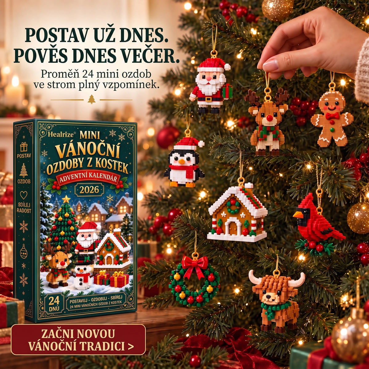 🎄Adventní kalendář s 24 vánočními mini ozdobami z kostiček