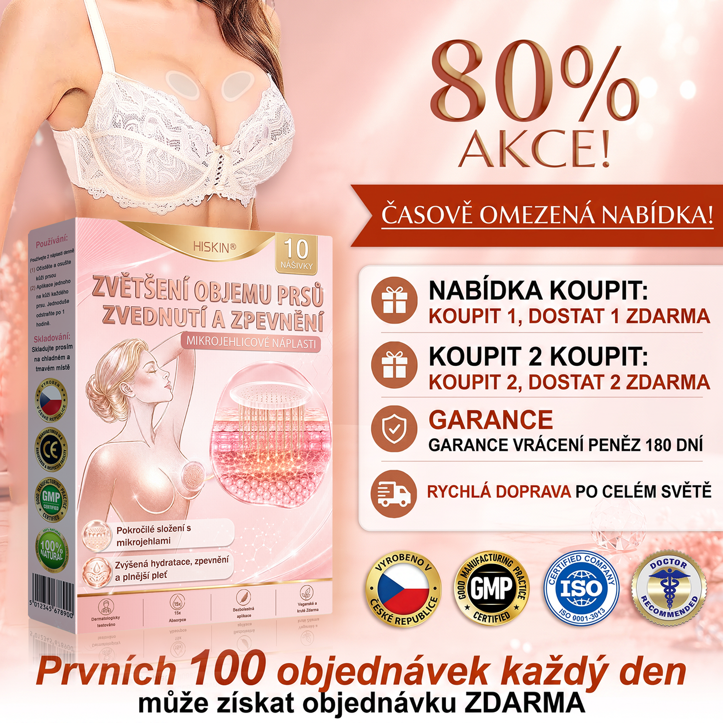 💞𝐻𝐼𝑆𝐾𝐼𝑁® Mikroneedlová náplast pro podporu objemu, lifting a pevnost prsou-pro plnější, pevnější a krásněji tvarovaný dekolt | Jednoduchý každodenní rituál péče o poprsí ✨