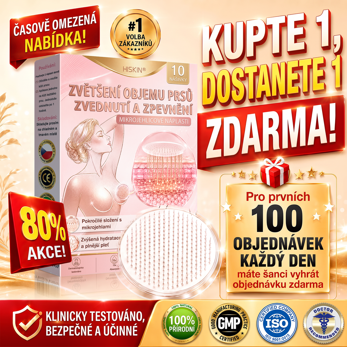 💞𝐻𝐼𝑆𝐾𝐼𝑁® Mikroneedlová náplast pro podporu objemu, lifting a pevnost prsou-pro plnější, pevnější a krásněji tvarovaný dekolt | Jednoduchý každodenní rituál péče o poprsí ✨