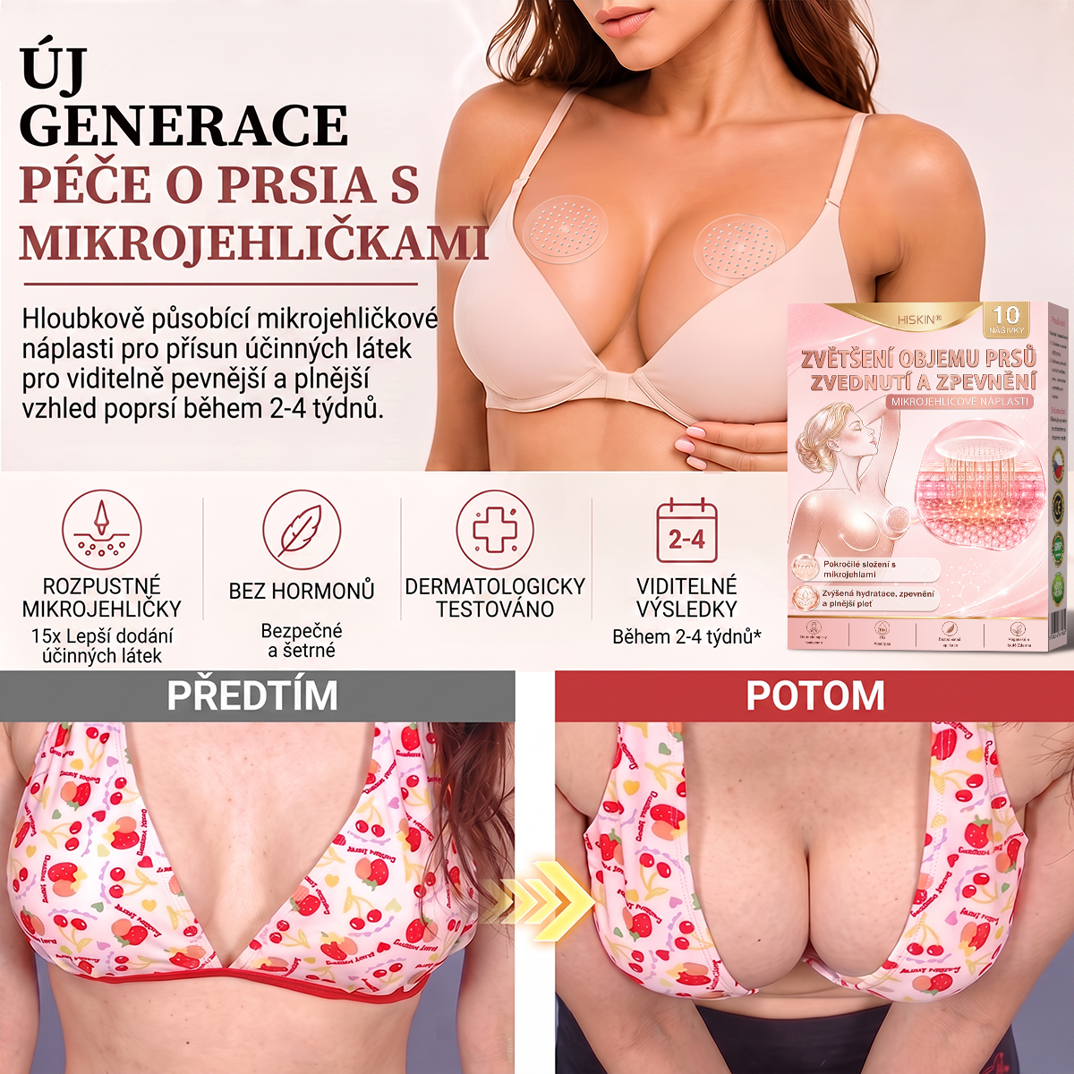 💞𝐻𝐼𝑆𝐾𝐼𝑁® Mikroneedlová náplast pro podporu objemu, lifting a pevnost prsou-pro plnější, pevnější a krásněji tvarovaný dekolt | Jednoduchý každodenní rituál péče o poprsí ✨